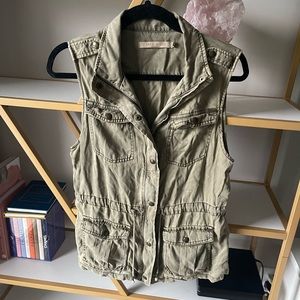 Max Jeans Vest Olive Green Khaki Tencel Military Style Long Jacket Women’s Small